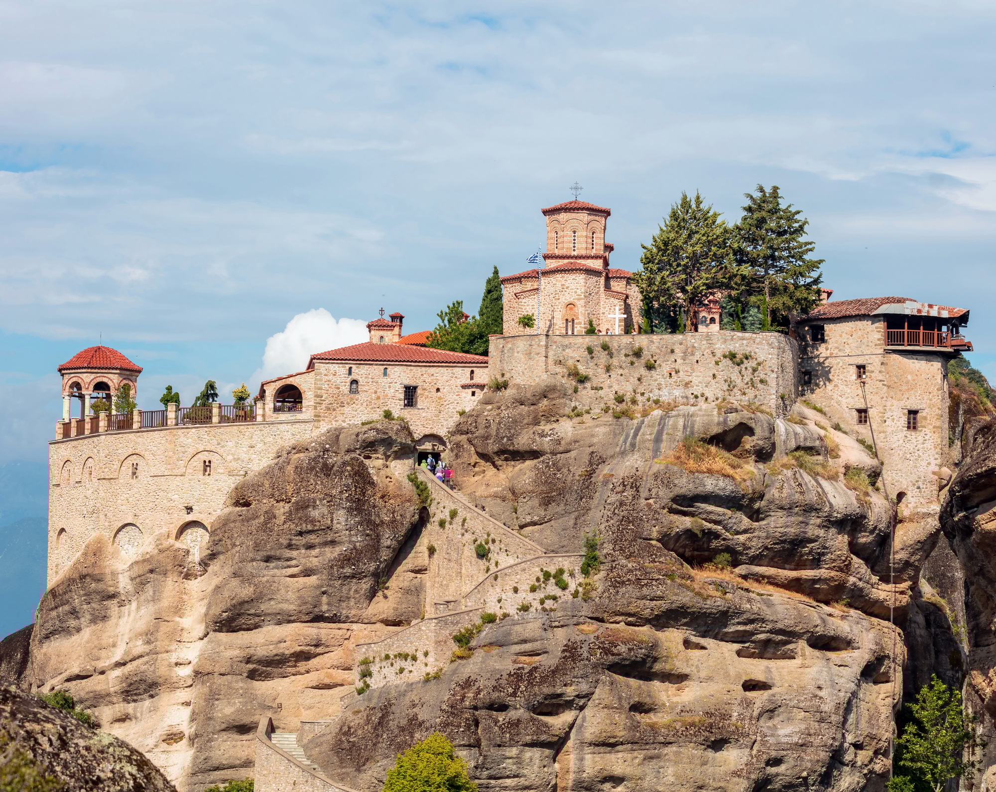 Meteora Greece. Varlaam Holy Monastery building on top of rock